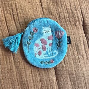 Blue Cat Embroidered Coin Purse